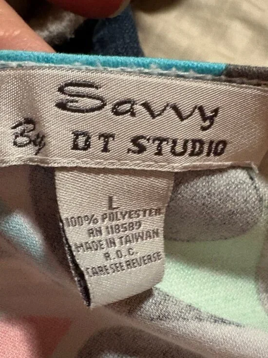 Savvy Studio Faux Wrap Top L Abstract Print Surplice Blouse 3/4 Sleeve Retro - Picture 6 of 7